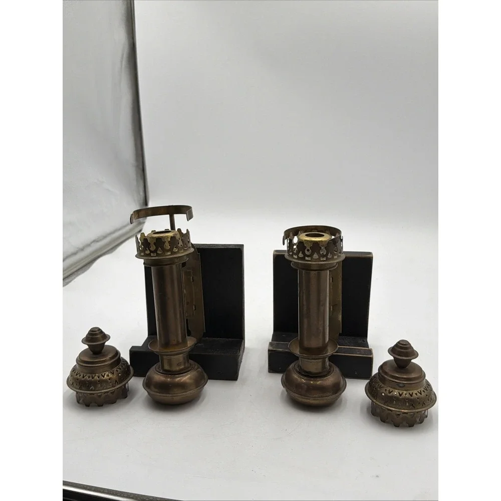 Set Of 2 Vintage Brass Carriage Railroad Train Wall Sconce Candle Lamps